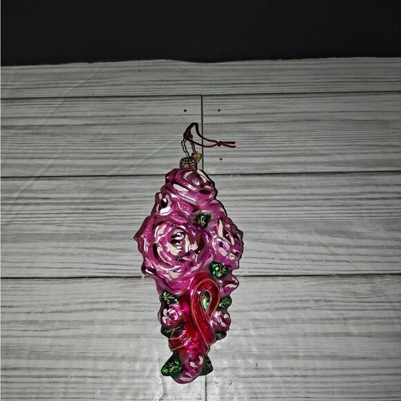 Christopher Radko Pretty Petals Breast Cancer Awareness Glass Christmas Ornament - Picture 1 of 10
